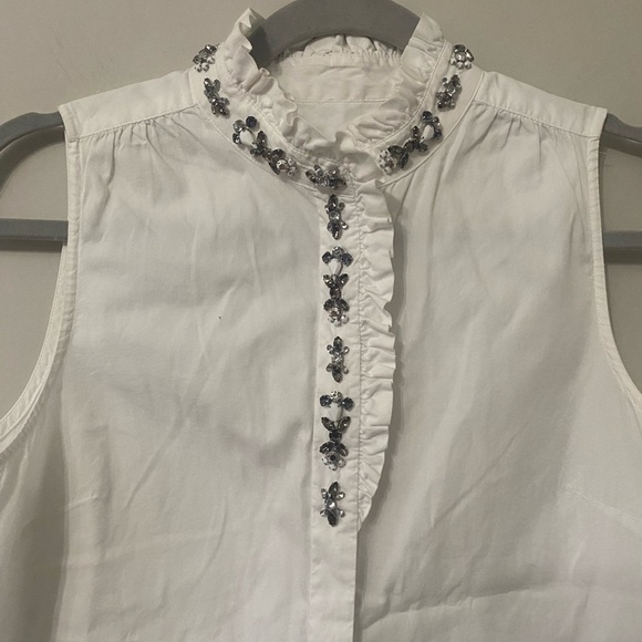J. Crew Sleeveless Rhinestone Jewel Embellished White Button Up Top Blouse - Picture 3 of 7